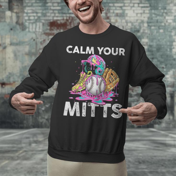 Calm Your Mitts Baseball Ice Cream Drip Crossed Bats Sport Unisex Sweatshirt Calm Your Mitts Baseball Ice Cream Drip Crossed Bats Sport Unisex Sweatshirt