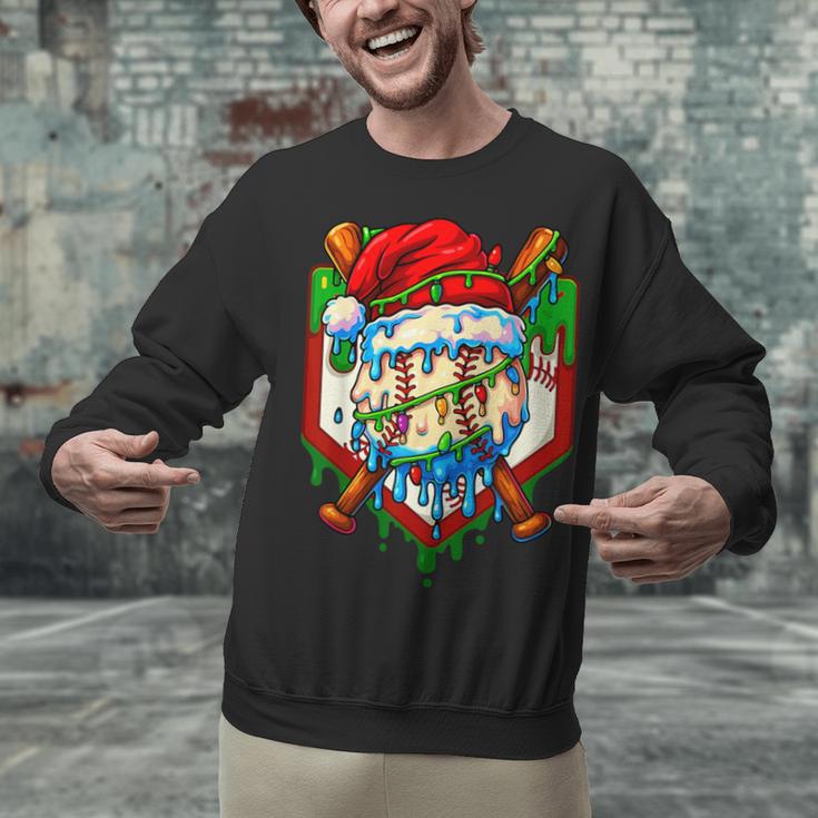 Christmas Baseball Ice Cream Drip Santa Baseball Player Kids Unisex Sweatshirt