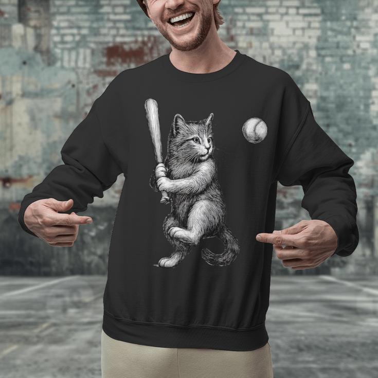 Cute Kitten Playing Baseball Hitter Bat Cool Baseball Cat Unisex Sweatshirt Cute Kitten Playing Baseball Hitter Bat Cool Baseball Cat Unisex Sweatshirt