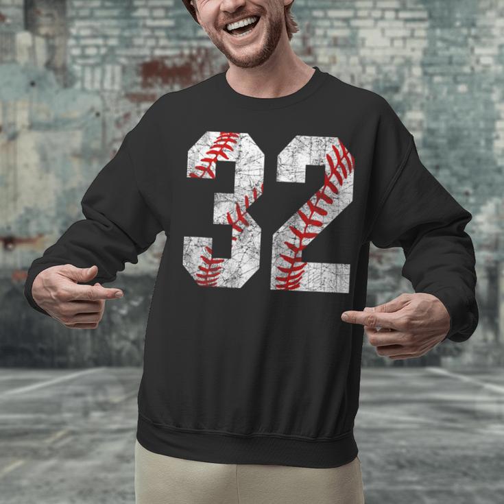Distressed Baseball Number 32 Jersey Uniform Player Fan Unisex Sweatshirt