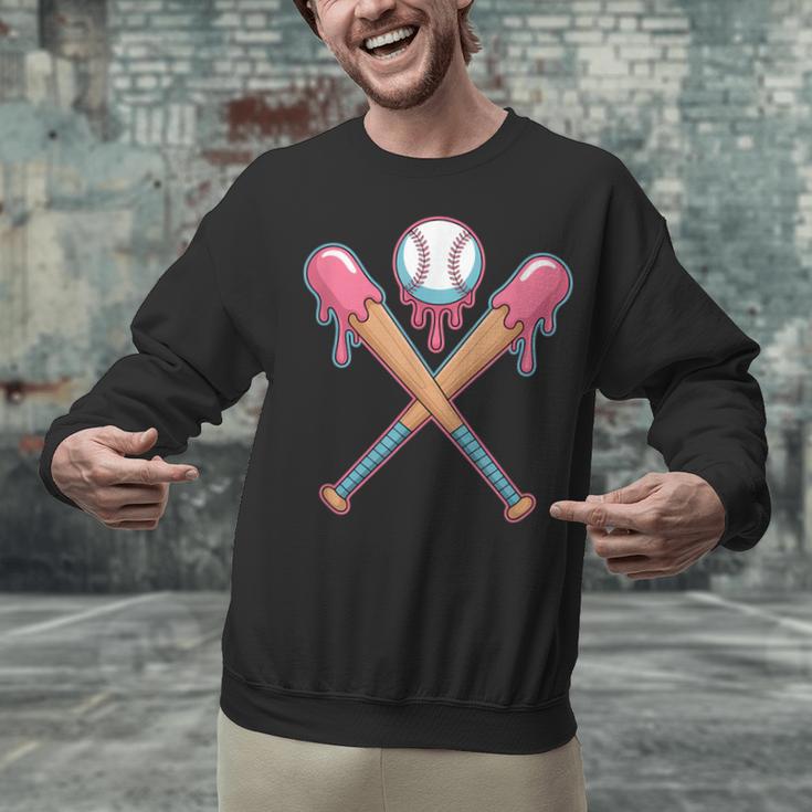 Dripping Pink Baseball Crossed Bats Summer Unisex Sweatshirt Dripping Pink Baseball Crossed Bats Summer Unisex Sweatshirt