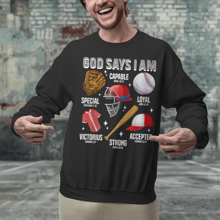 God Says I Am Baseball Player Catcher Pitcher Boys Men Unisex Sweatshirt God Says I Am Baseball Player Catcher Pitcher Boys Men Unisex Sweatshirt