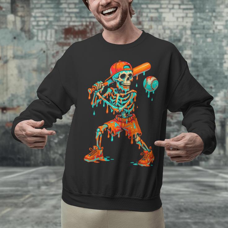 Halloween Baseball Skeleton Ice Cream Drip Baseball Boys Kid Unisex Sweatshirt