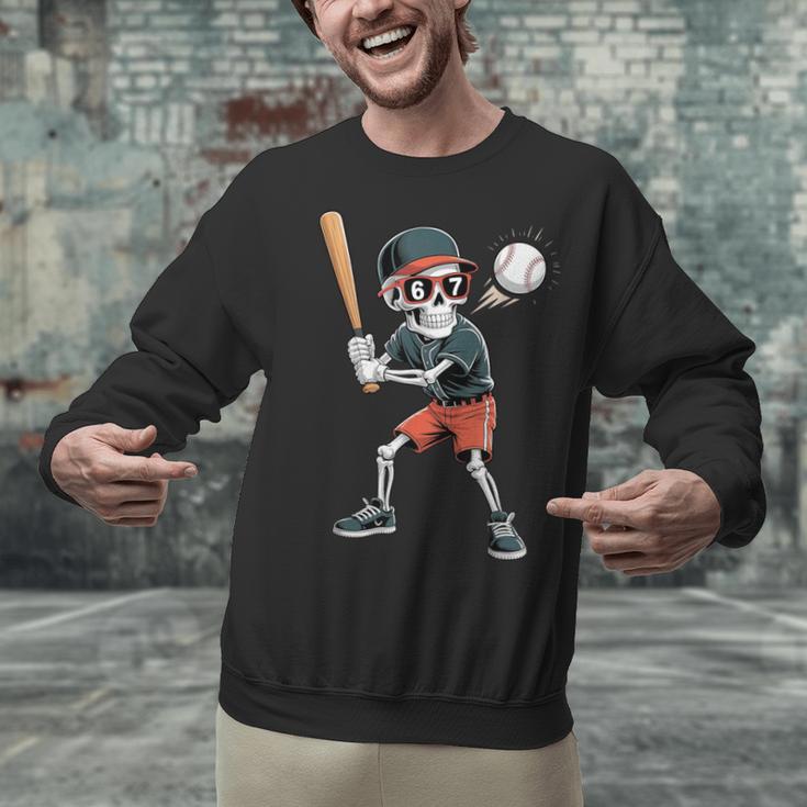Halloween Skeleton Playing Baseball 67 Six Seven Meme Unisex Sweatshirt