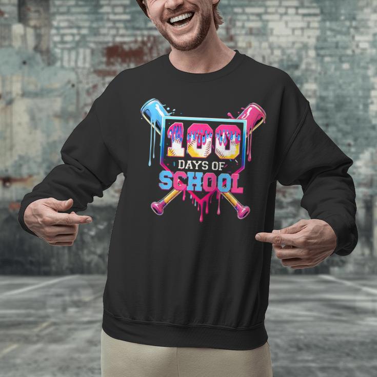 Happy 100 Days Of School Baseball Drip Theme Party 100th Day Unisex Sweatshirt