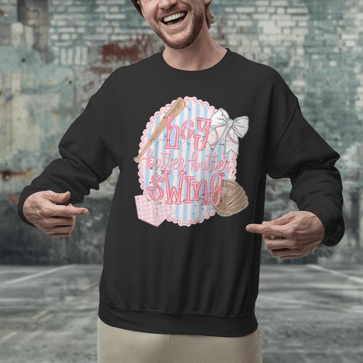 Hey Batter Batter Swing Baseball Game Day Coquette Bow Girly Unisex Sweatshirt Hey Batter Batter Swing Baseball Game Day Coquette Bow Girly Unisex Sweatshirt