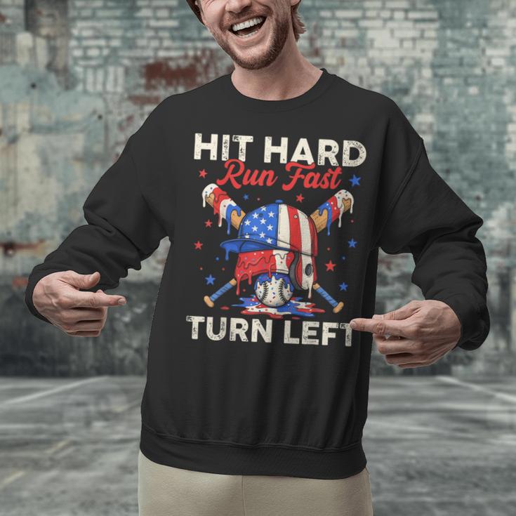 Hit Hard Run Fast Turn Left Baseball Cream Drip Crossed Bats Unisex Sweatshirt