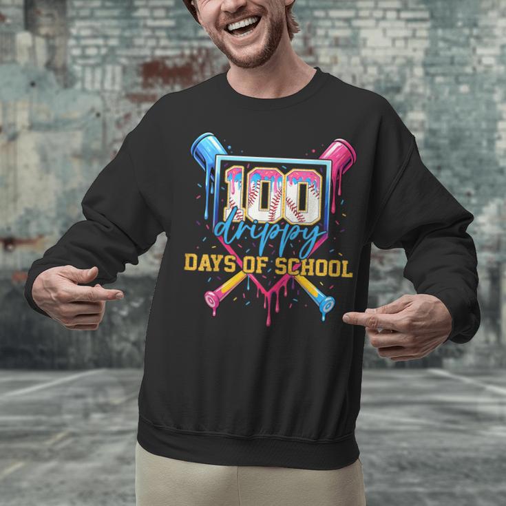 HUGvyn 100 Drippy Days Of School Baseball Ice Cream 100 Days Unisex Sweatshirt