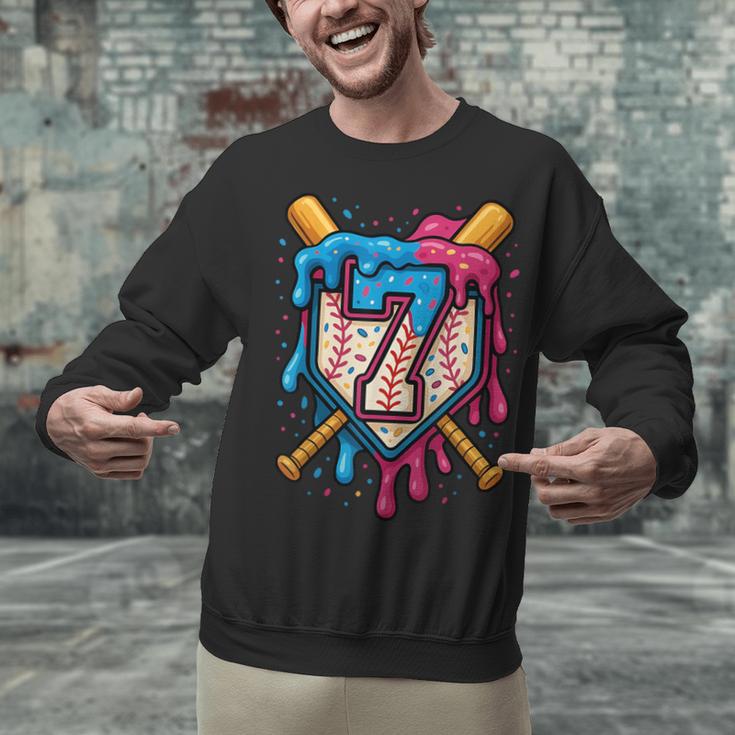 HUGvyn 7th Birthday Baseball Ice Cream Drip Number 7 Kid Boy Unisex Sweatshirt HUGvyn 7th Birthday Baseball Ice Cream Drip Number 7 Kid Boy Unisex Sweatshirt