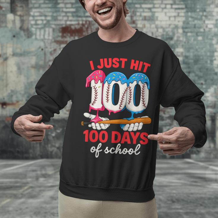 HUGvyn I Just Hit 100 Days Of School Baseball Ice Cream Boys Unisex Sweatshirt