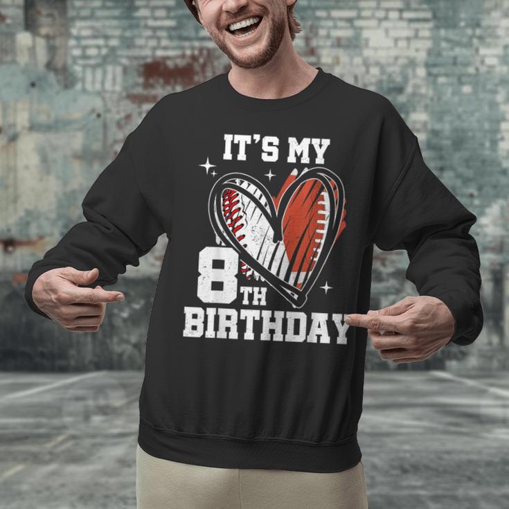 It's My 8th Birthday Baseball Football Heart 8 Year Old Unisex Sweatshirt It's My 8th Birthday Baseball Football Heart 8 Year Old Unisex Sweatshirt