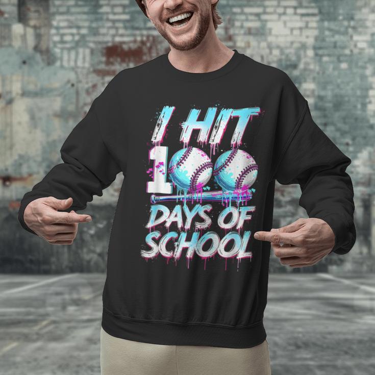 Kids 100 Days Of School 100th Day Baseball Ice Cream Drip Unisex Sweatshirt