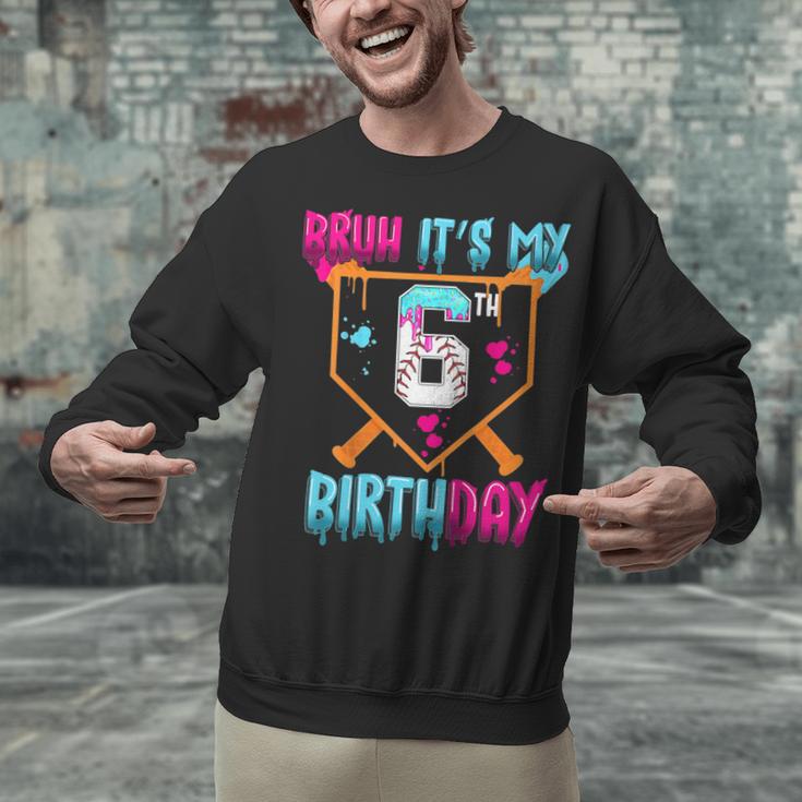 Kids Baseball Drip Bruh It's My 6th Birthday Boy Ice Cream Drip Unisex Sweatshirt