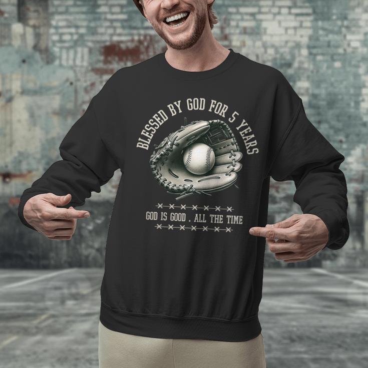 Kids Blessed By God For 5 Years Old Baseball 5th Birthday Unisex Sweatshirt