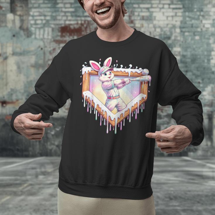 Kids Happy Easter Bunny Playing Baseball Boy Ice Cream Drip Unisex Sweatshirt
