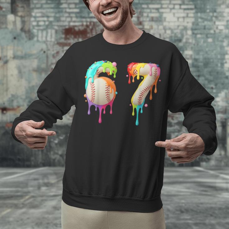 Kids Meme 67 Number Six 6 Seven 7 Ice Cream Drips Baseball Unisex Sweatshirt