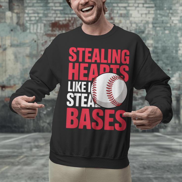 Kids Stealing Hearts Like I Steal Bases Cute Baseball Boys Unisex Sweatshirt