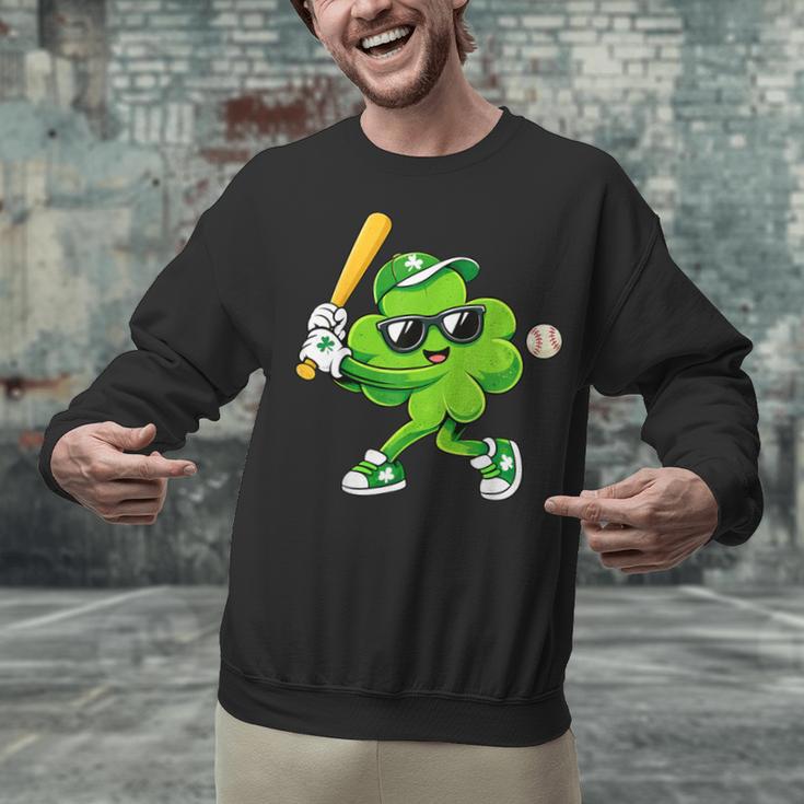 Lucky Shamrock Playing Baseball St Patrick's Kids Boys Unisex Sweatshirt