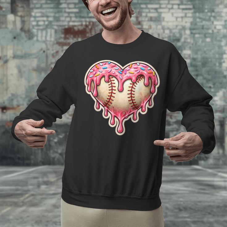 Melting Baseball Drip Heart Softball Player Lover Ice Cream Unisex Sweatshirt