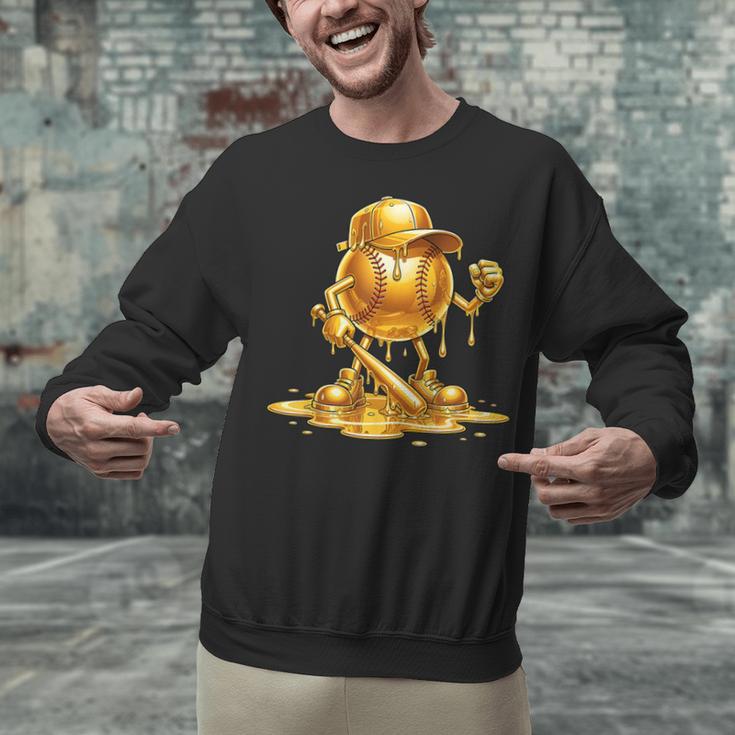 Melting Baseball Mascot Slugger Bat Cap Cartoon Unisex Sweatshirt Melting Baseball Mascot Slugger Bat Cap Cartoon Unisex Sweatshirt