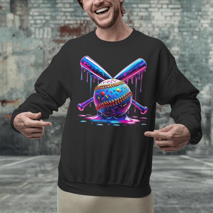 Neon Dripping Baseball And Bats Colorful Sports Art Unisex Sweatshirt Neon Dripping Baseball And Bats Colorful Sports Art Unisex Sweatshirt