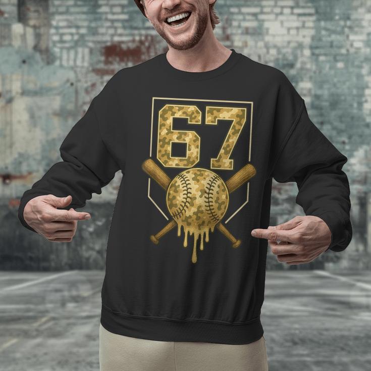 Number 67 Baseball Drip Camo Six Seven Meme Boys Kids Unisex Sweatshirt