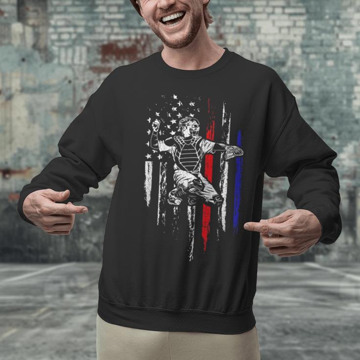 Patriotic Baseball Catcher American Flag Sports Tee Unisex Sweatshirt Patriotic Baseball Catcher American Flag Sports Tee Unisex Sweatshirt