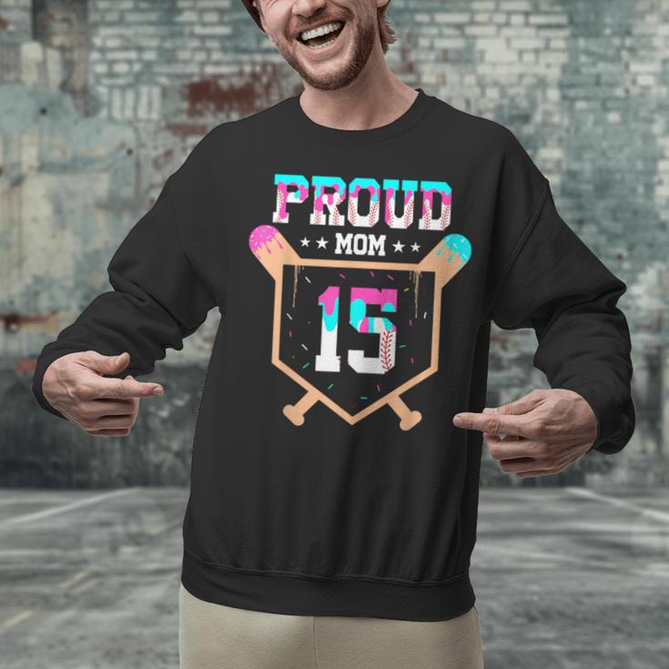 Proud Mom Baseball Player Number 15 Ice Cream Drip Unisex Sweatshirt