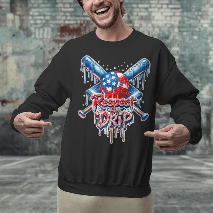Respect The Drip Baseball American Flag Ice Cream Drip Youth Unisex Sweatshirt