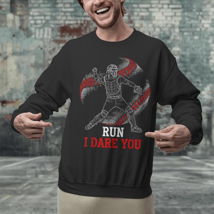 Run I Dare You Baseball Catcher Graphic Players Fans Unisex Sweatshirt Run I Dare You Baseball Catcher Graphic Players Fans Unisex Sweatshirt