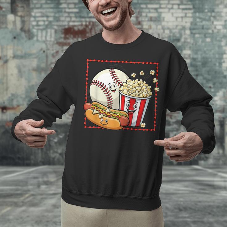 Smiling Baseball Popcorn And Hot-Dog Cartoon Apparel Unisex Sweatshirt Smiling Baseball Popcorn And Hot-Dog Cartoon Apparel Unisex Sweatshirt
