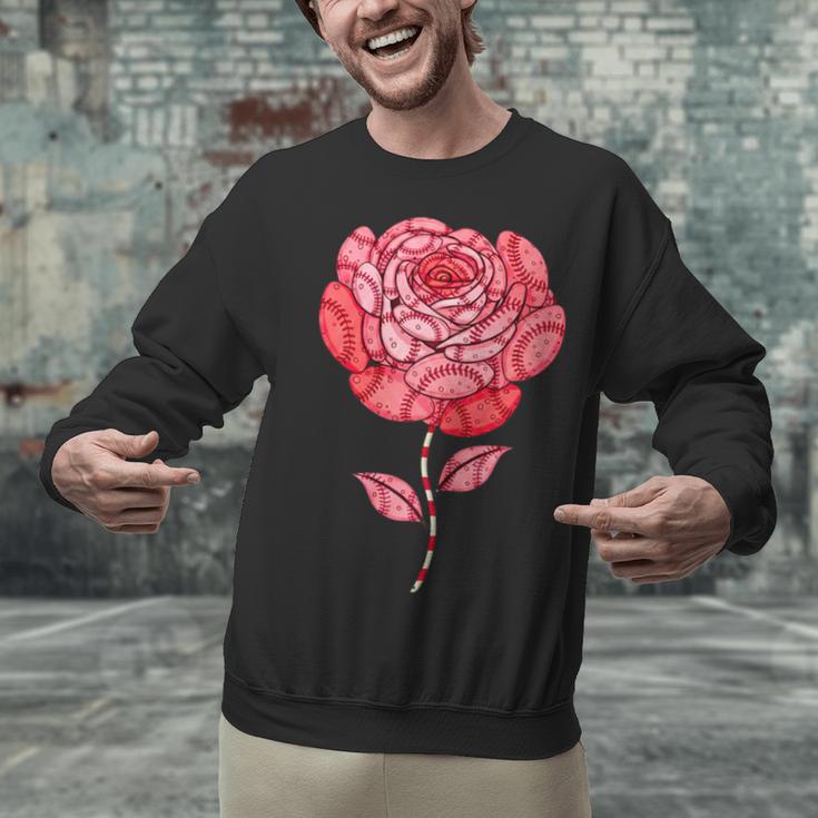 Sporty Rose Graphic With Baseball And Rugby Ball Petals Unisex Sweatshirt
