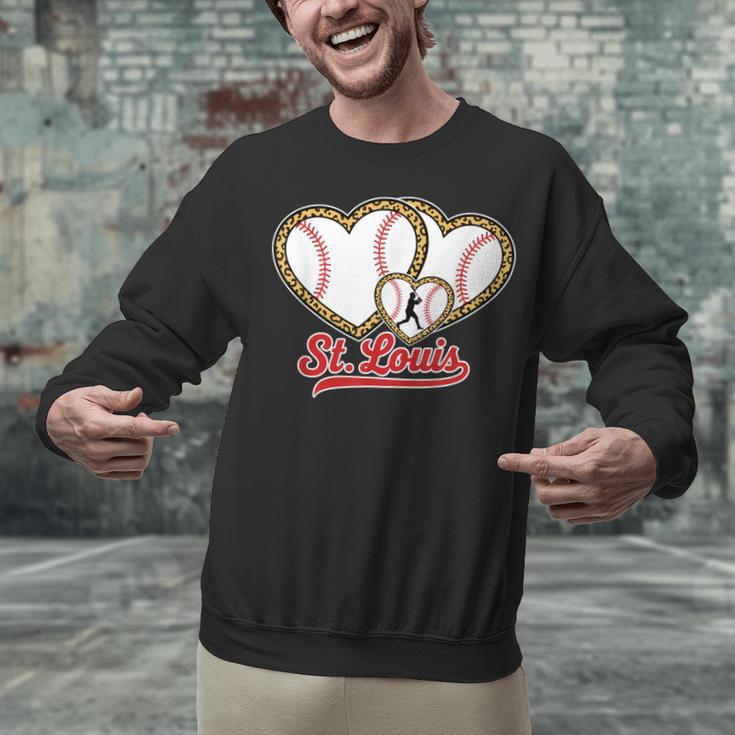 St Louis Leopard Heart Baseball Batter Boys Fan Unisex Sweatshirt