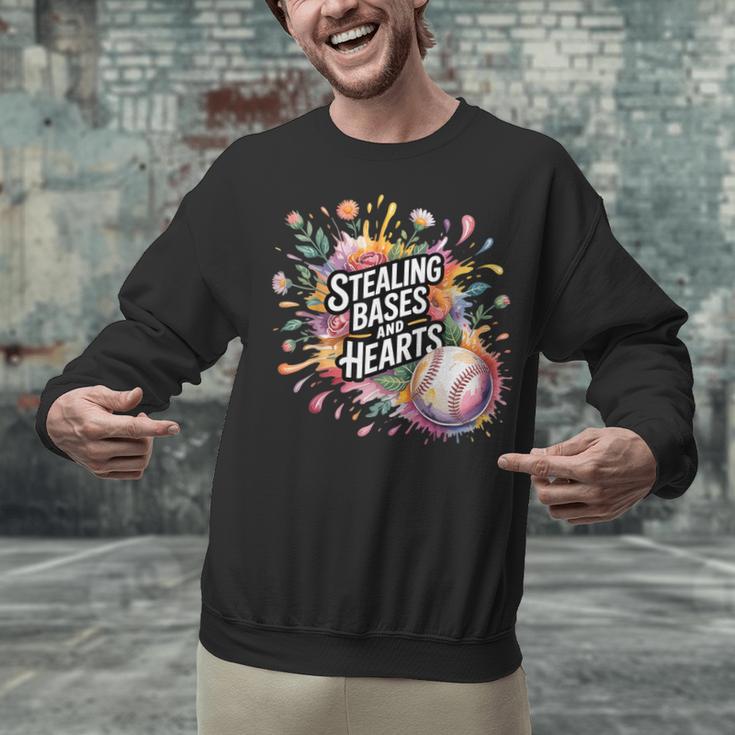 Stealing Bases And Hearts Baseball Puns Sports Unisex Sweatshirt