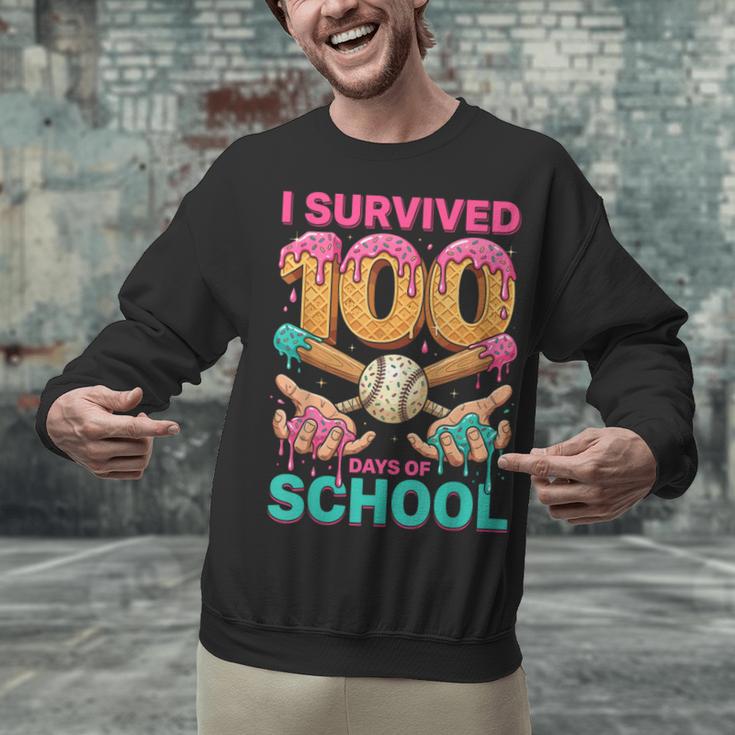 I Survived 100 Days Of School Baseball Ice Cream Drip Unisex Sweatshirt I Survived 100 Days Of School Baseball Ice Cream Drip Unisex Sweatshirt