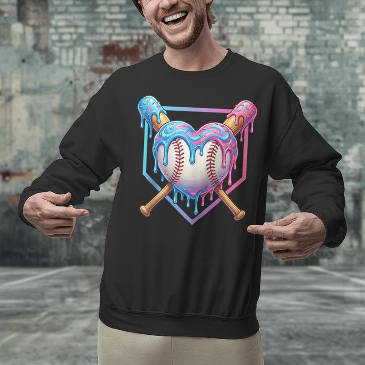 Valentines Baseball Heart Dripping Ice Cream Gen Z Alpha Unisex Sweatshirt