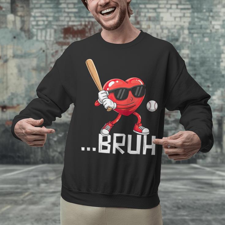 Valentines Bruh Red Heart Playing Baseball Men Boys Kids Unisex Sweatshirt