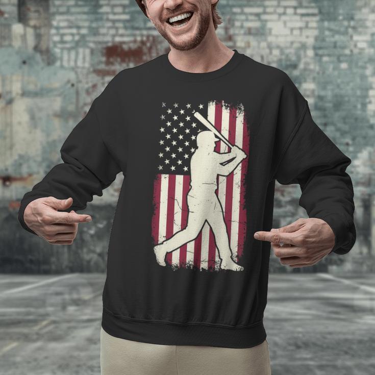 Vintage American Flag Baseball Batter Patriotic Home Run Unisex Sweatshirt Vintage American Flag Baseball Batter Patriotic Home Run Unisex Sweatshirt