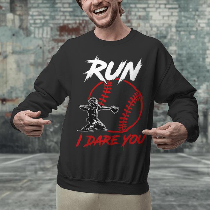 Vintage Baseball Catcher Boys Go Ahead Run I Dare You Unisex Sweatshirt Vintage Baseball Catcher Boys Go Ahead Run I Dare You Unisex Sweatshirt