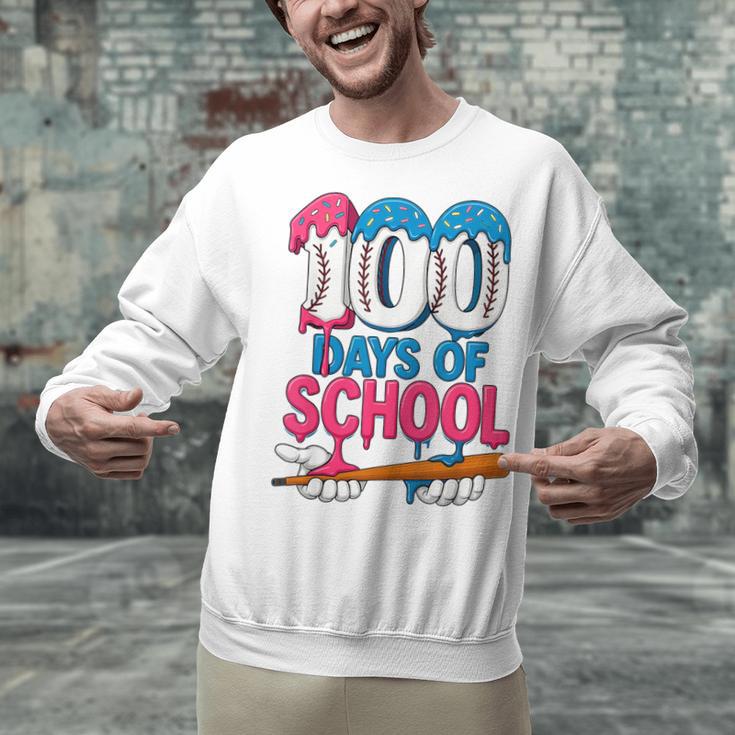 100 Days Of School Baseball Drip Bat 100th Day Of School Boy Unisex Sweatshirt