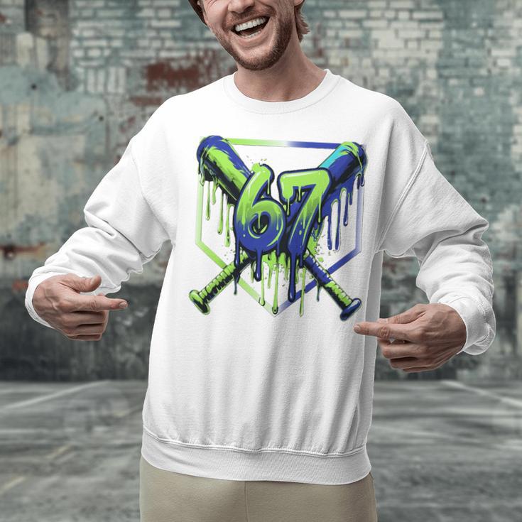 67 Baseball Drip Effect Urban Tee Style 6-7 Meme Graphic Premium Tri-Blend Unisex Sweatshirt