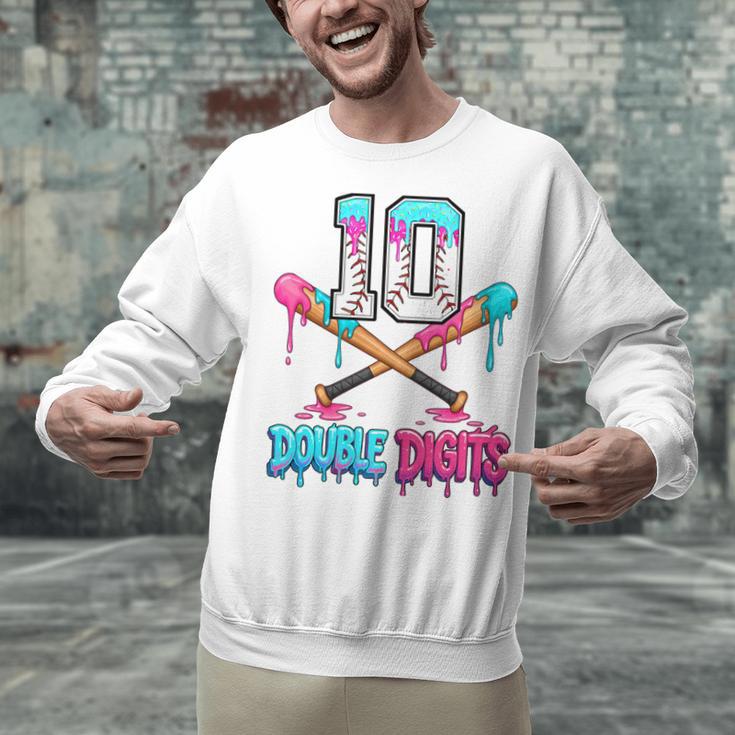 Baseball 10 Year Old Ice Cream Drip 10th Bday Double Digits Unisex Sweatshirt