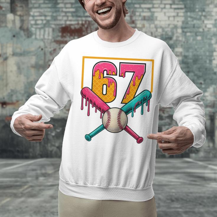 Baseball Ice Cream Drip Number 67 Player 67th Birthday Premium Tri-Blend Unisex Sweatshirt