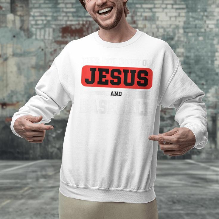 This Boy Runs On Jesus And Baseball Christian Baseball Unisex Sweatshirt