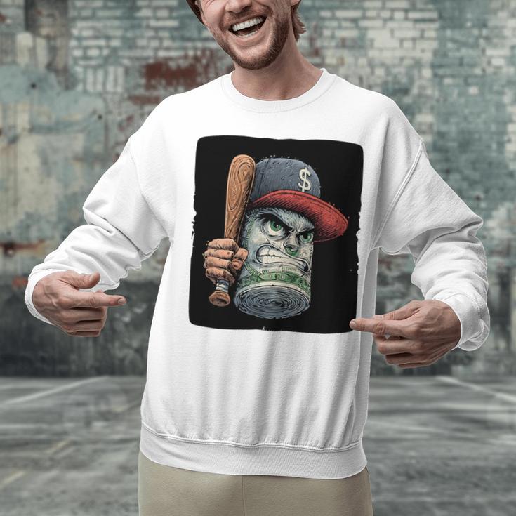 Cool Dollar Bill Guy With Cap And Baseball Costume Premium Tri-Blend Unisex Sweatshirt