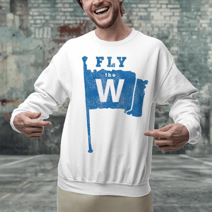 Fly The W Chicago Baseball Winning Flag Distressed Premium Tri-Blend Unisex Sweatshirt