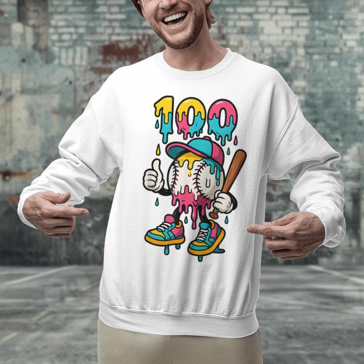 Ice Cream Drip Baseball Party 100 Days Of School Teacher Unisex Sweatshirt Ice Cream Drip Baseball Party 100 Days Of School Teacher Unisex Sweatshirt