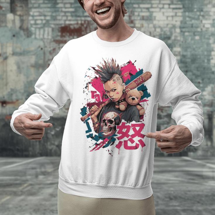 Punk Girl With Anger Kanji And Baseball Bat Unisex Sweatshirt