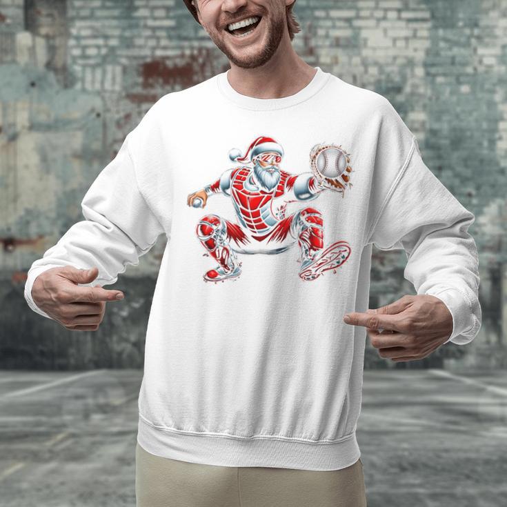 Santa Playing Baseball Catcher Merry Christmas Sport Player Unisex Sweatshirt
