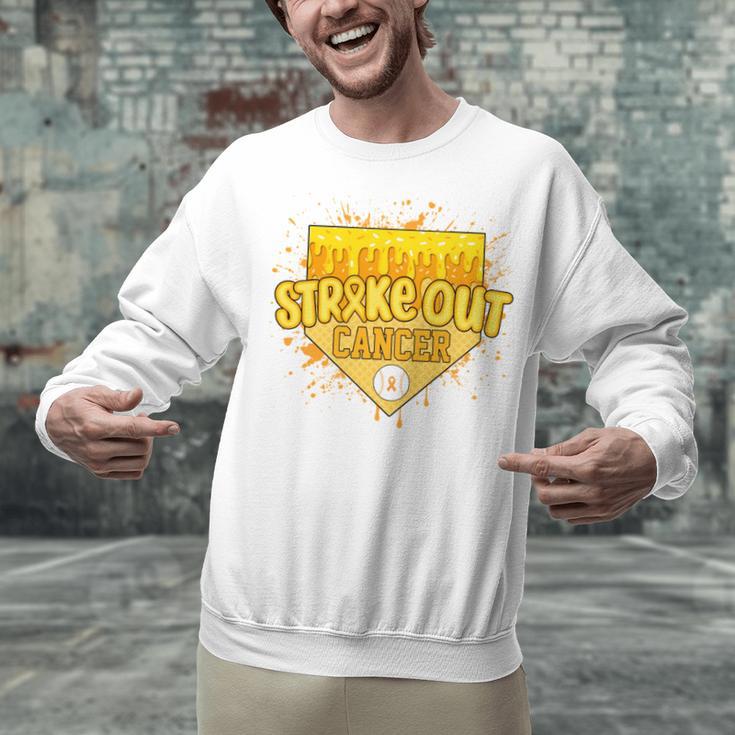 Strike Out Childhood Cancer Boys Baseball Drip Gold Ribbon Unisex Sweatshirt